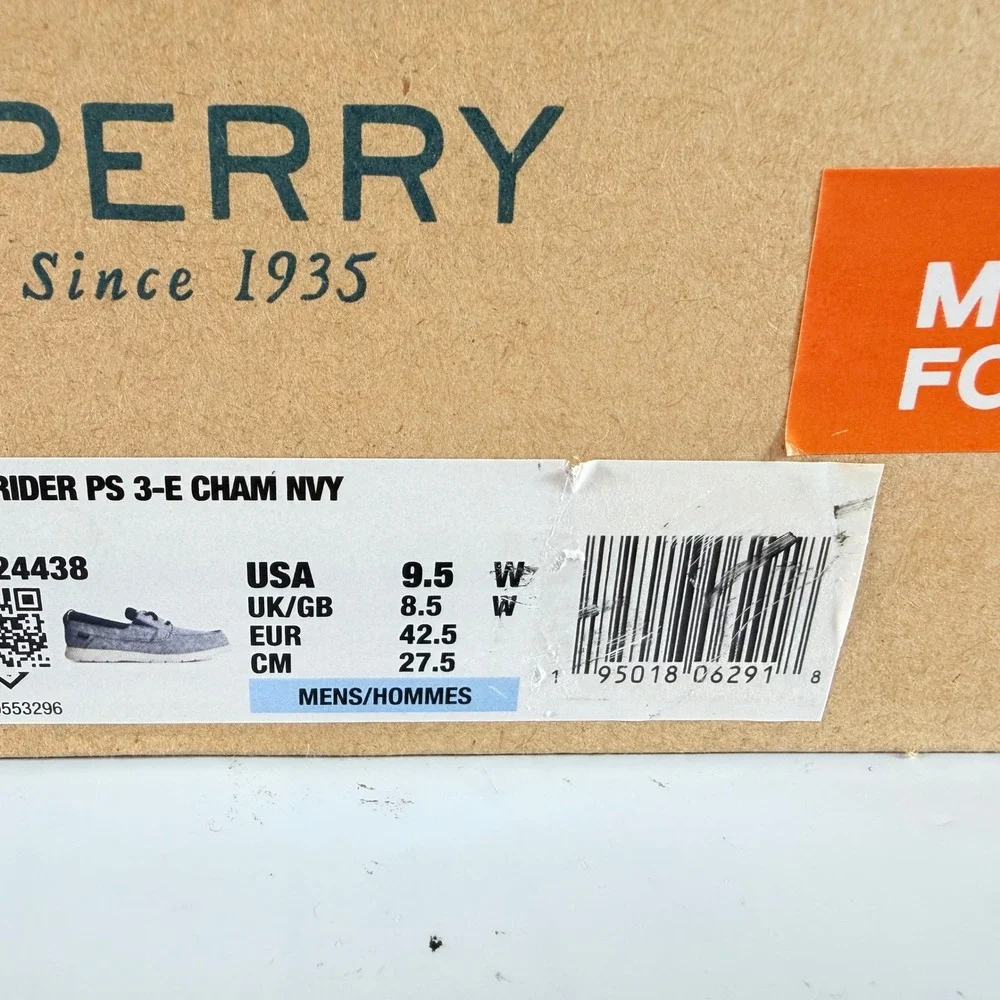 Sperry Bowrider Plushstep 3-Eye Mens Boat Shoe Chambray Navy Size 9.5 W STS24438